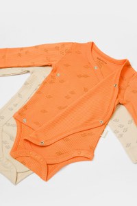 Set 2 body-uri petrecute Printed, BabyCosy, 50% modal+50% bumbac, Stone/Apricot - 5