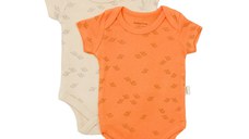 Set 2 body-uri Printed, BabyCosy, 50% modal+50% bumbac, Stone/Apricot