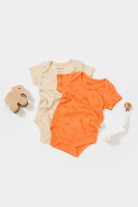 Set 2 body-uri Printed, BabyCosy, 50% modal+50% bumbac, Stone/Apricot - 2