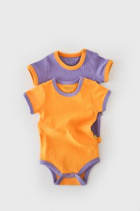 Set 2 body-uri Ribana Bebe Unisex din bumbac organic si 5%elastan - Galben/Mov BabyCosy - 7