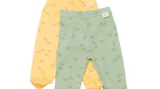 Set 2 pantalonasi cu botosei Printed, BabyCosy, 50% modal+50% bumbac, Lamaie/Verde