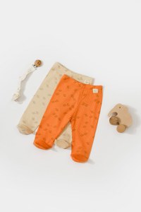 Set 2 pantalonasi cu botosei Printed, BabyCosy, 50% modal+50% bumbac, Stone/Apricot - 2