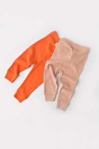 Set 2 pantaloni bebe unisex din bumbac organic si modal - Rodie/Piersica, BabyCosy - 1