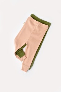 Set 2 pantaloni bebe unisex din bumbac organic si modal - Verde/Blush, BabyCosy - 1