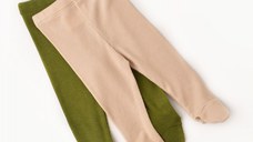 Set 2 pantaloni cu botosei bebe unisex din bumbac organic si modal - Verde/Blush, BabyCosy