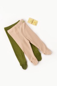 Set 2 pantaloni cu botosei bebe unisex din bumbac organic si modal - Verde/Blush, BabyCosy - 1