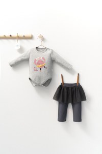 Set 2 piese cu body si pantalonasi cu tulle pentru fetite Monster, Tongs baby - 1