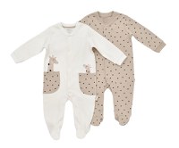 Set 2 salopete cu buzunare Girafa, BabyCosy, 100% bumbac organic - 1