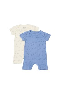 Set 2 salopete scurte Printed, BabyCosy, 50% modal+50% bumbac, Ecru/Lavanda - 1