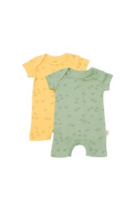 Set 2 salopete scurte Printed, BabyCosy, 50% modal+50% bumbac, Lamaie/Verde - 1