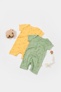 Set 2 salopete scurte Printed, BabyCosy, 50% modal+50% bumbac, Lamaie/Verde - 2