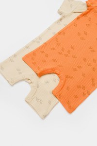 Set 2 salopete scurte Printed, BabyCosy, 50% modal+50% bumbac, Stone/Apricot - 4