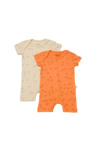 Set 2 salopete scurte Printed, BabyCosy, 50% modal+50% bumbac, Stone/Apricot - 1