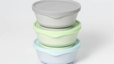 Set 3 boluri cu capac hrana bebelusi Miniware, 100% din materiale naturale biodegradabile, Aqua+Grey+Keylime