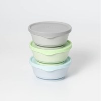 Set 3 boluri cu capac hrana bebelusi Miniware, 100% din materiale naturale biodegradabile, Aqua+Grey+Keylime - 1