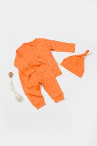 Set 3 piese:bluza, pantaloni si caciulita Printed, BabyCosy, 50% modal+50% bumbac, Apricot - 1