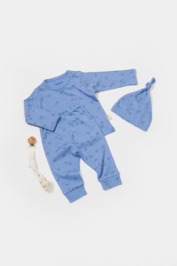 Set 3 piese:bluza, pantaloni si caciulita Printed, BabyCosy, 50% modal+50% bumbac, Lavanda - 1