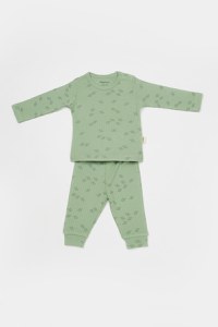 Set 3 piese:bluza, pantaloni si caciulita Printed, BabyCosy, 50% modal+50% bumbac, Verde - 2