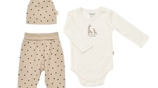 Set 3 piese: body, pantaloni si caciulita Girafa, BabyCosy, 100% bumbac organic