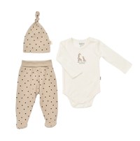 Set 3 piese: body, pantaloni si caciulita Girafa, BabyCosy, 100% bumbac organic - 1