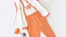 Set 3 piese Broscuta cu body, pantalonasi si vestuta din 80%bumbac organic si 20% poliester - Portocaliu, BabyCosy