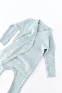 Set 4 piese: bluza, pantaloni, caciulita si manusi din bumbac organic si modal - Mint, BabyCosy - 2