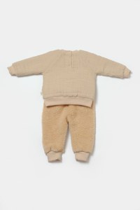 Set bluza cu buzunar si pantaloni Ursulet, Winter muselin, 100% bumbac dublat - Apricot, BabyCosy - 3