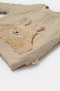 Set bluza cu buzunar si pantaloni Ursulet, Winter muselin, 100% bumbac dublat - Apricot, BabyCosy - 5