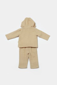 Set bluza cu gluga si pantaloni, Winter muselin, 100% bumbac - Apricot, BabyCosy - 3