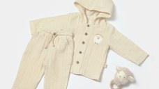 Set bluza cu gluga si pantaloni, Winter muselin, 100% bumbac - Stone, BabyCosy