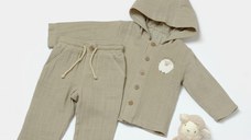 Set bluza cu gluga si pantaloni, Winter muselin, 100% bumbac - Verde, BabyCosy