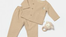 Set bluza cu nasturi si pantaloni , Winter muselin, 100% bumbac - Apricot, BabyCosy