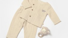 Set bluza cu nasturi si pantaloni , Winter muselin, 100% bumbac - Stone, BabyCosy