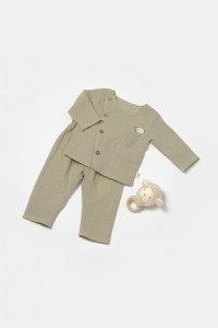 Set bluza cu nasturi si pantaloni , Winter muselin, 100% bumbac - Verde, BabyCosy - 1