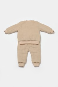 Set bluza dublata si pantaloni Ursulet, Winter muselin, 100% bumbac - Apricot, BabyCosy - 3