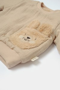 Set bluza dublata si pantaloni Ursulet, Winter muselin, 100% bumbac - Apricot, BabyCosy - 6