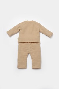 Set bluza dublata si pantaloni, Winter muselin, 100% bumbac - Apricot, BabyCosy - 3