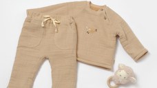 Set bluza dublata si pantaloni, Winter muselin, 100% bumbac - Apricot, BabyCosy