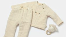 Set bluza dublata si pantaloni, Winter muselin, 100% bumbac - Stone, BabyCosy