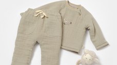 Set bluza dublata si pantaloni, Winter muselin, 100% bumbac - Verde, BabyCosy