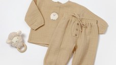 Set bluza si pantaloni, Winter muselin, 100% bumbac - Apricot, BabyCosy