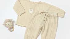 Set bluza si pantaloni, Winter muselin, 100% bumbac - Stone, BabyCosy