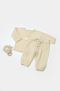 Set bluza si pantaloni, Winter muselin, 100% bumbac - Stone, BabyCosy - 1