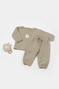 Set bluza si pantaloni, Winter muselin, 100% bumbac - Verde, BabyCosy - 1