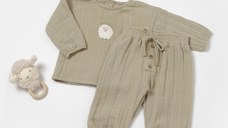 Set bluza si pantaloni, Winter muselin, 100% bumbac - Verde, BabyCosy