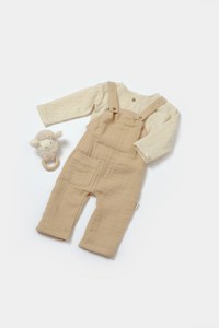 Set bluza si salopeta, Winter muselin, 100% bumbac - Apricot, BabyCosy - 1