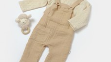 Set bluza si salopeta, Winter muselin, 100% bumbac - Apricot, BabyCosy