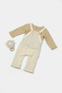 Set bluza si salopeta, Winter muselin, 100% bumbac - Stone, BabyCosy - 1