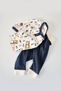 Set bluzita cu maneca lunga si nasturei si pantaloni lungi, 100% bumbac organic, BabyCosy, Bleumarin - 6