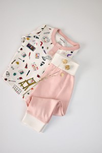 Set bluzita cu maneca lunga si nasturei si pantaloni lungi, 100% bumbac organic, BabyCosy, Pudra - 3